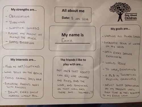 One dad took a different approach to filling out a daycare questionnaire for his daughter