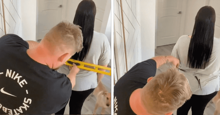 WATCH: Man cuts wife’s hair with a spirit level – successfully WATCH: Man cuts wife’s hair with a spirit level – successfully