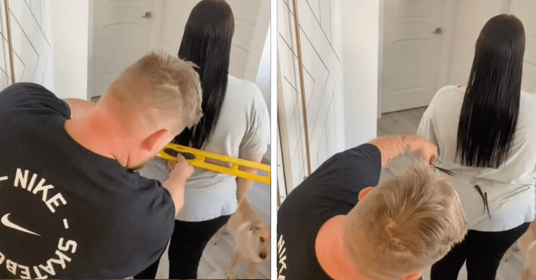 WATCH: Man cuts wife’s hair with a spirit level – successfully WATCH: Man cuts wife’s hair with a spirit level – successfully