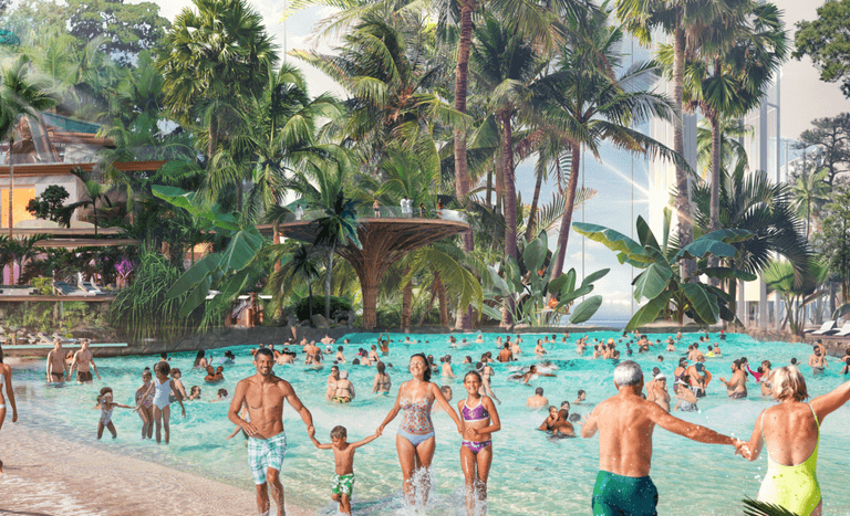 First ever all-season beach to open inside waterpark with 35 slides in UK