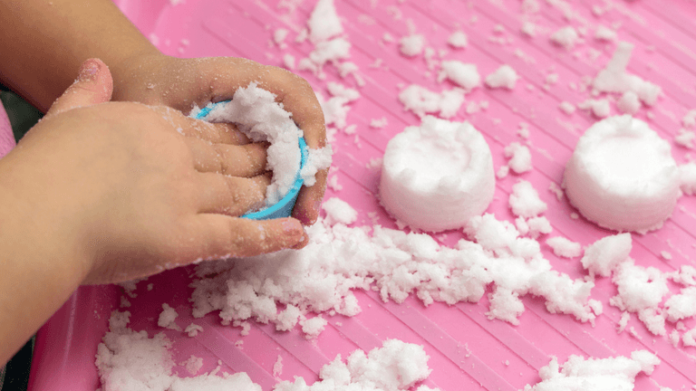 Sensory Play: A safe way to make fake snow with just two household ingredients Sensory Play: A safe way to make fake snow with just two household ingredients