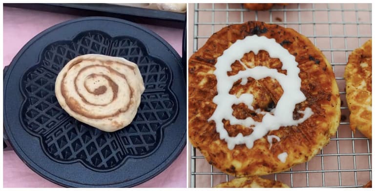 Cinnamon rolls baked in a waffle maker might just be our favourite food trend Cinnamon rolls baked in a waffle maker might just be our favourite food trend