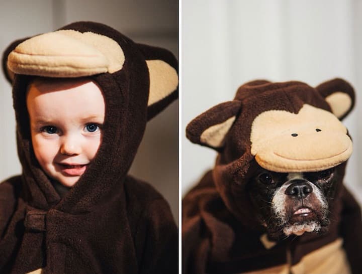 Who wore it better? Mum’s photo series of baby and dog is the cutest Who wore it better? Mum’s photo series of baby and dog is the cutest