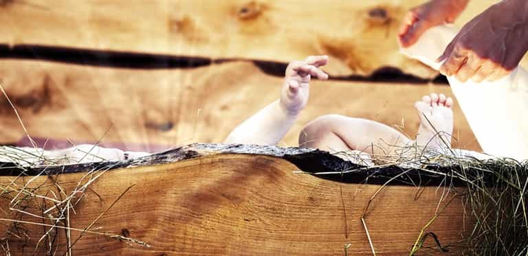 Newborn baby abandoned in church nativity scene Newborn baby abandoned in church nativity scene