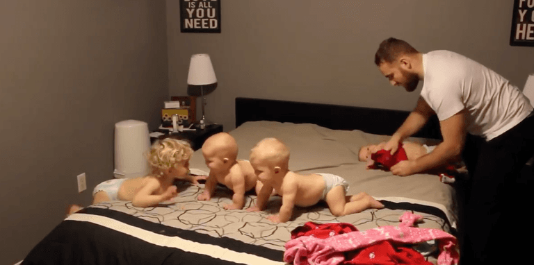 Watch: Dad (Also!) Dresses Toddler And Triplets Like A Total Pro Watch: Dad (Also!) Dresses Toddler And Triplets Like A Total Pro