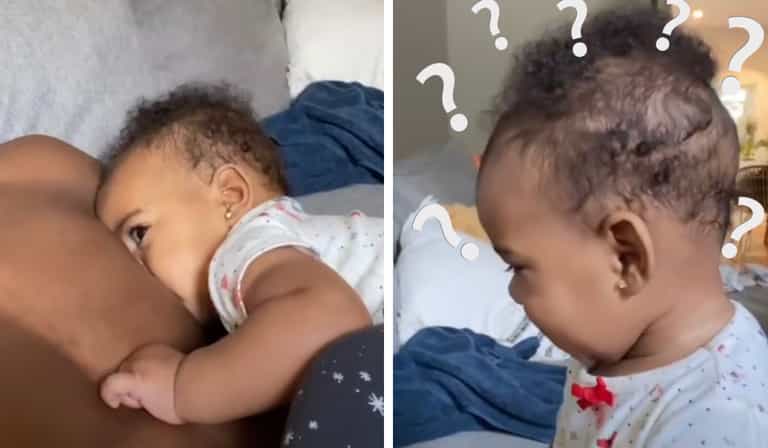Baby girl hilariously confused by dad’s inability to breastfeed Baby girl hilariously confused by dad’s inability to breastfeed