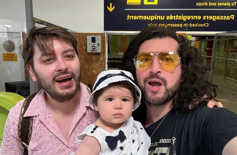 Brian Dowling in tears saying goodbye to baby Blake and Arthur before airport nightmare Brian Dowling in tears saying goodbye to baby Blake and Arthur before airport nightmare