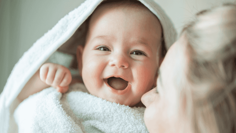 The average age when most babies will have their first real smile The average age when most babies will have their first real smile