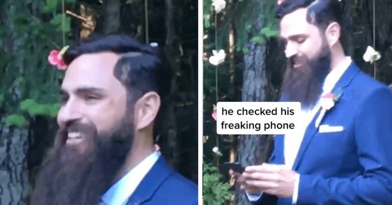 Viral video catches groom checking his phone while walking down the aisle Viral video catches groom checking his phone while walking down the aisle