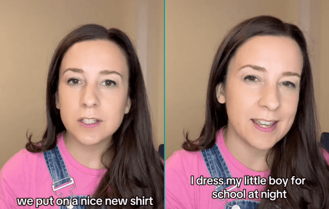 Mum reveals she puts her son to bed in his school uniform Mum reveals she puts her son to bed in his school uniform